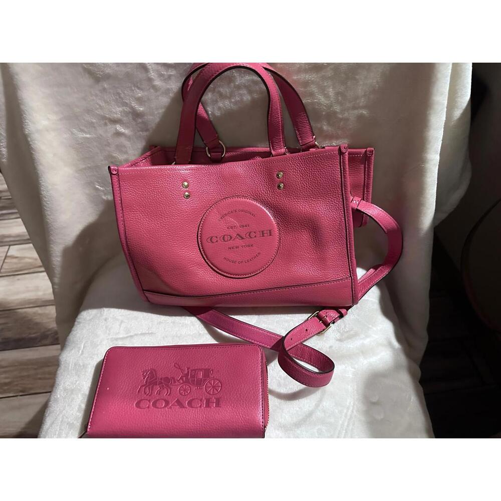 Coach Pink Leather Tote Bag with Matching Wallet